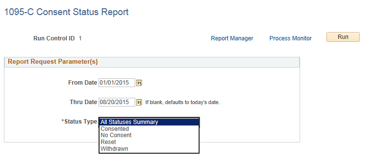 1095-C Consent Status Report page