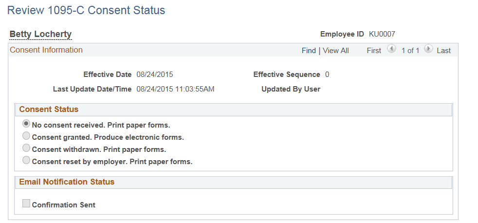Review 1095-C Consent Status page