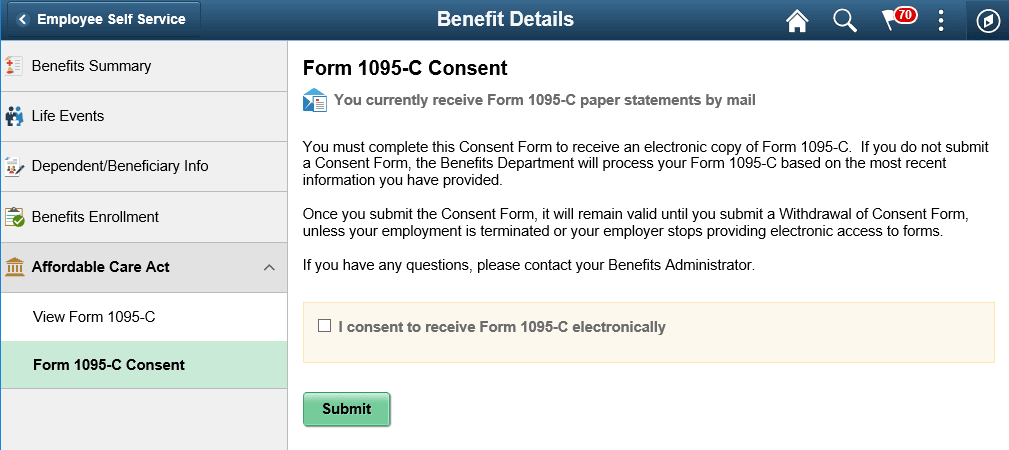 (Tablet) Form 1095-C Consent page