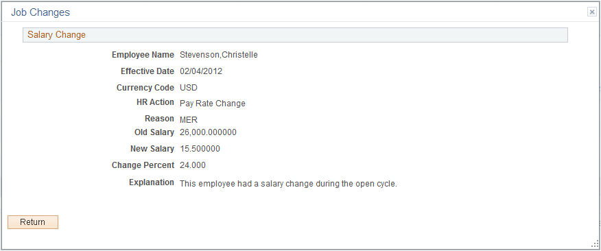Display of job change alert message after clicking an alert icon