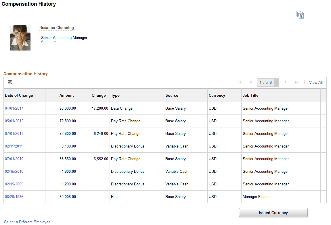 Compensation History page (Classic manager view)