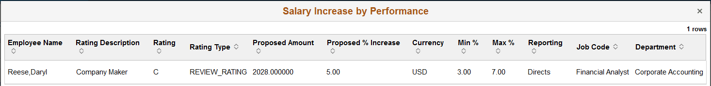 Detailed View of the Salary Increase by Performance pivot grid