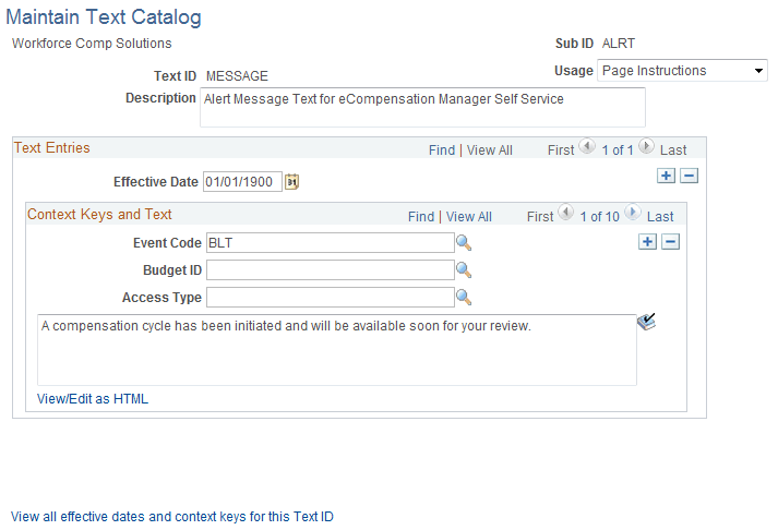 Maintain Text Catalog page