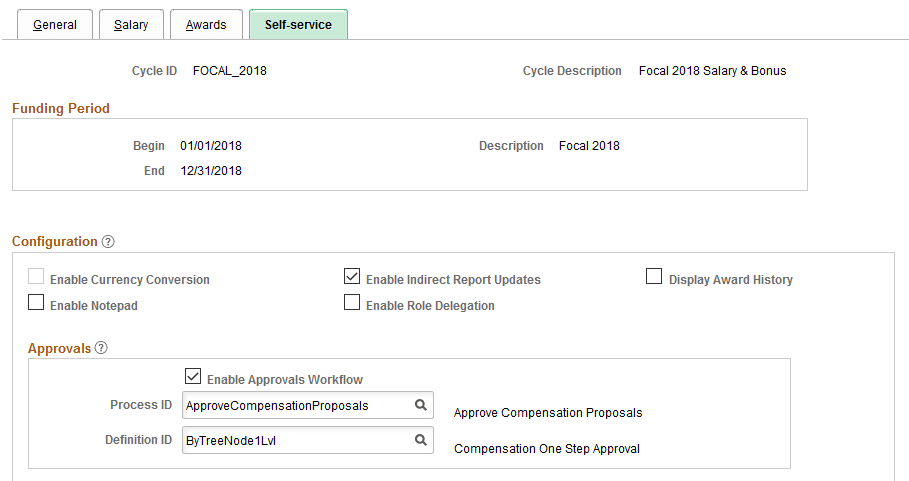 Define Compensation Cycles - Self-service page (1 of 2)