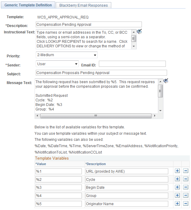 Generic Template Definition page