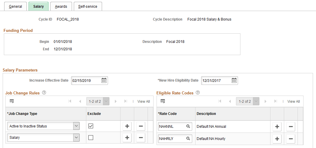 Define Compensation Cycles - Salary page (1 of 2)