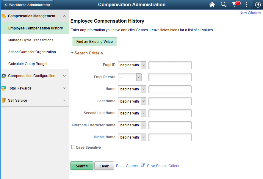 Compensation Administration application start page