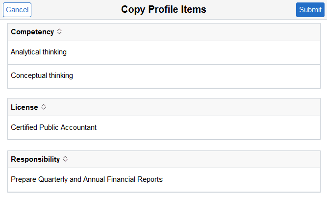 Copy Profile Items page