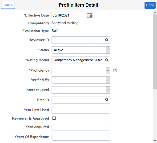 Profile Item Detail page