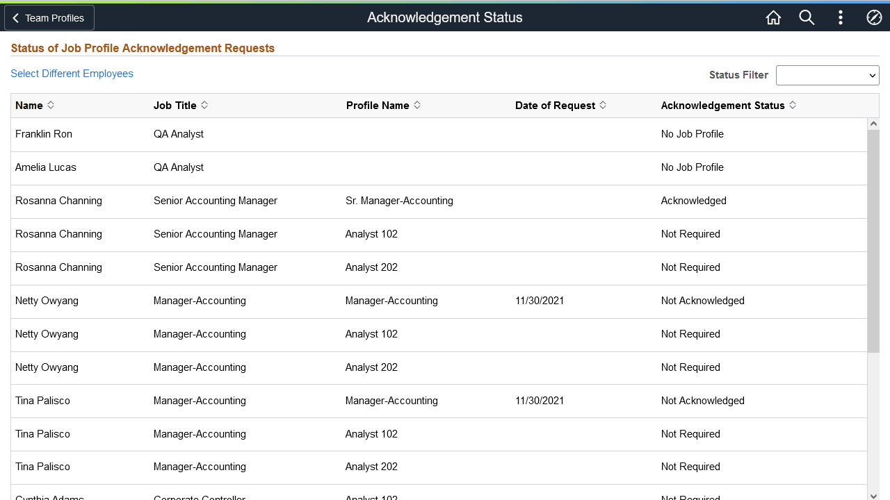 Acknowledgement Status page