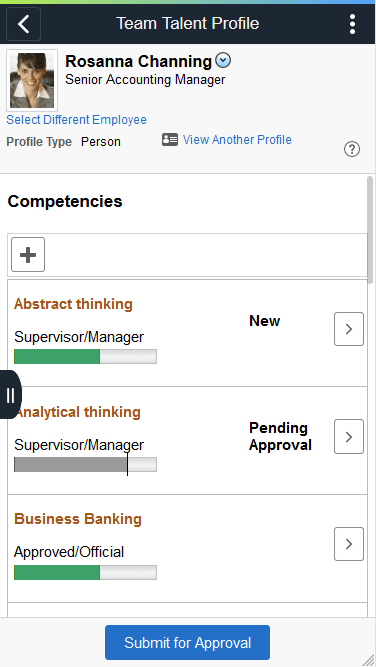 (Smartphone) Team Talent Profile page: Competencies tab