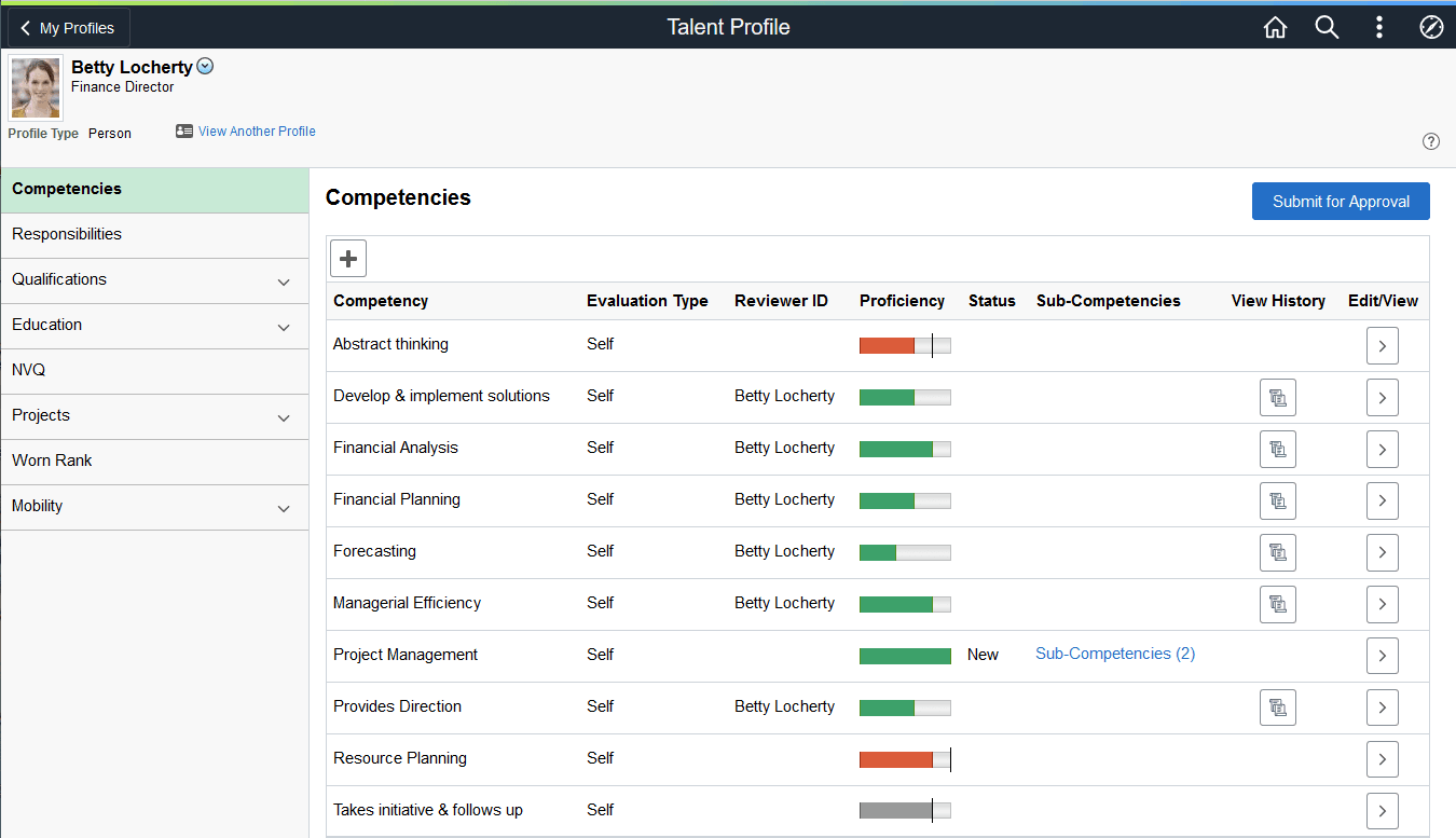(Tablet) Talent Profile page for Competencies