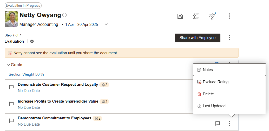 More Actions menu at the item level