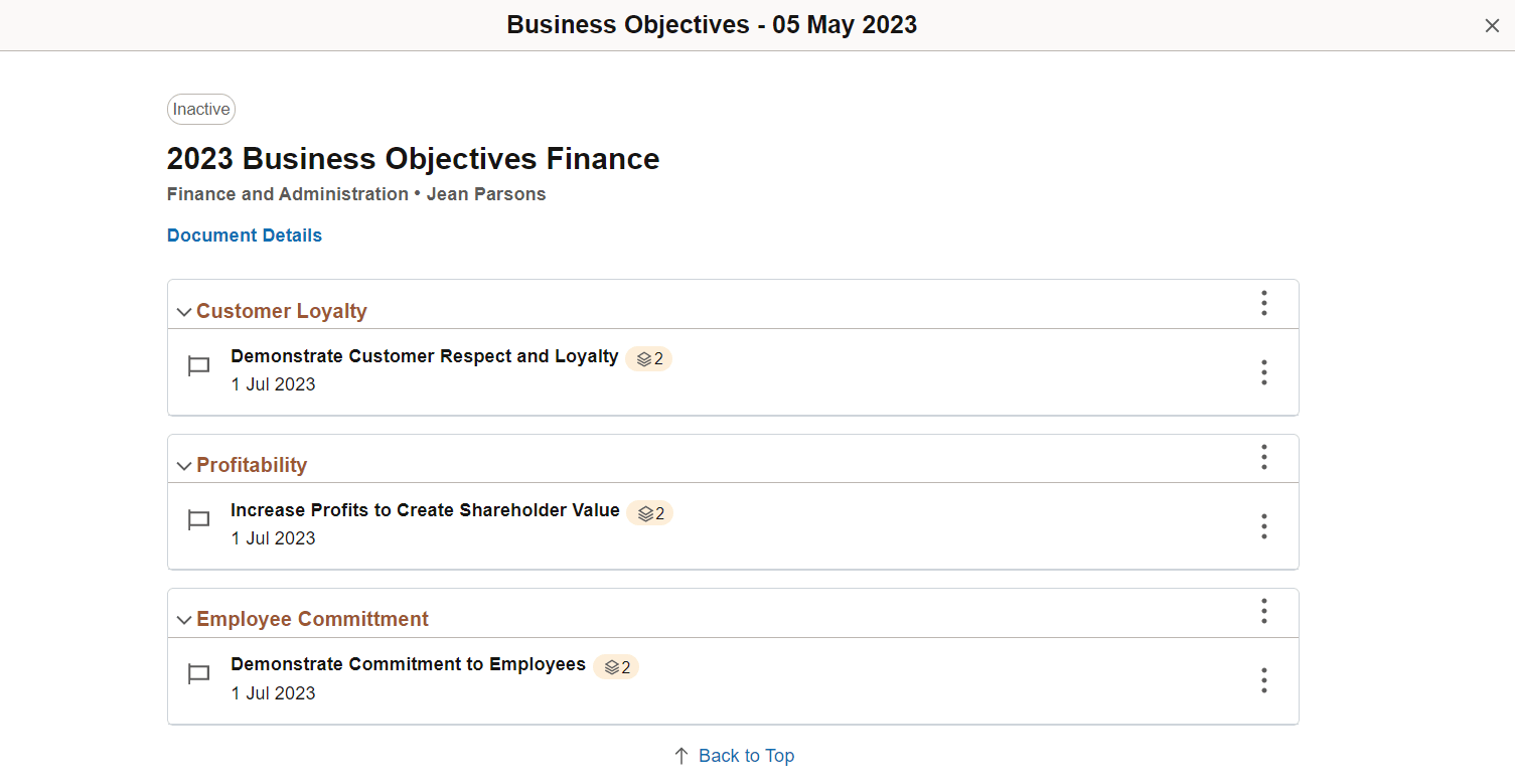 <>Business Objectives - <Date> page
