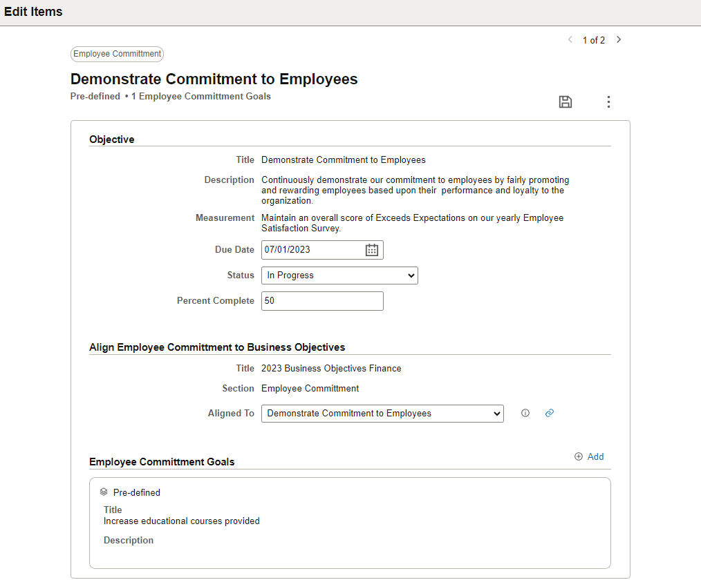 <>Edit Items - <Objective Name> page