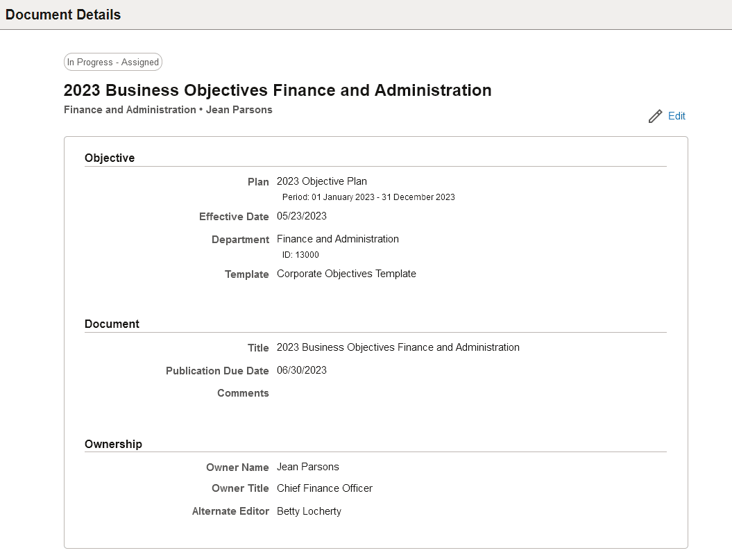 Document Details page