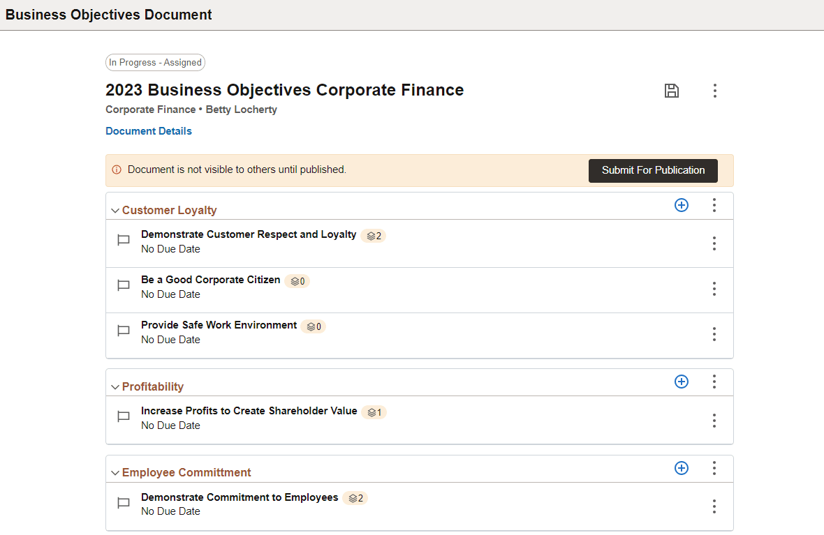 Business Objectives Document page