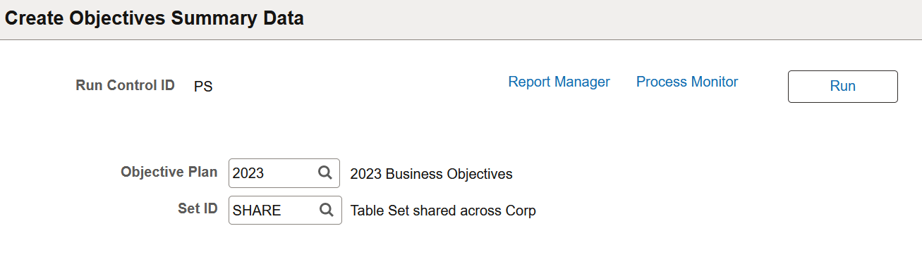Create Objectives Summary Data page
