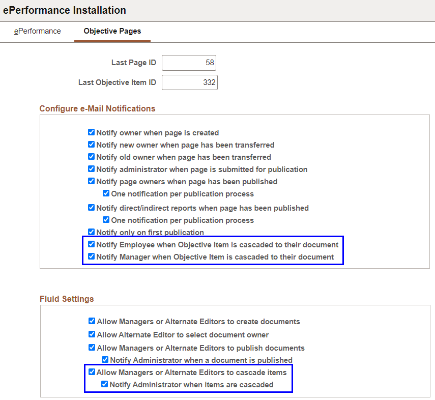 ePerformance Installation - Objective Pages page