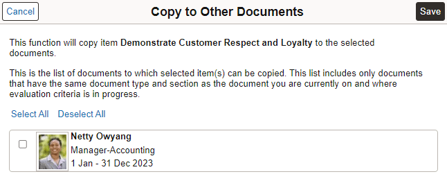 Copy to Other Documents page