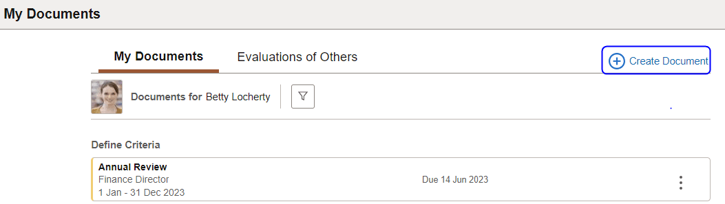 Create Document button on the My Documents page for employees