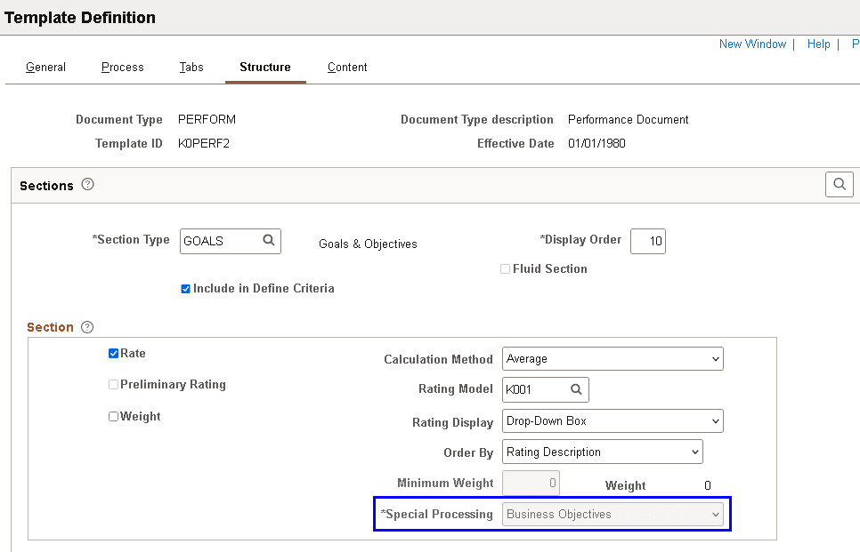Template Definition - Structure page (1 of 3)