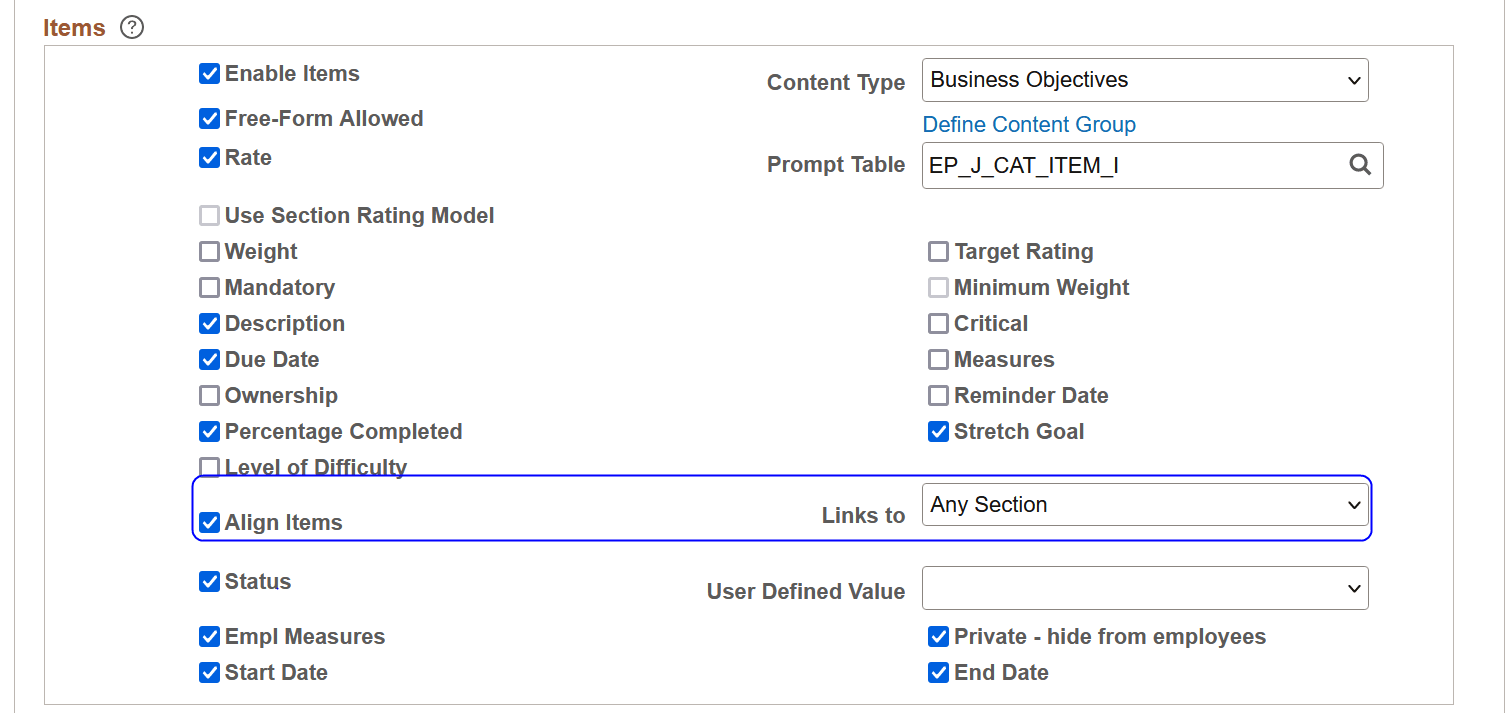 Section Definition page (2 of 2)