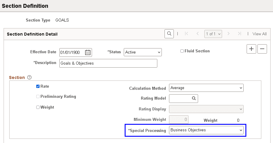 Section Definition page (1 of 2)