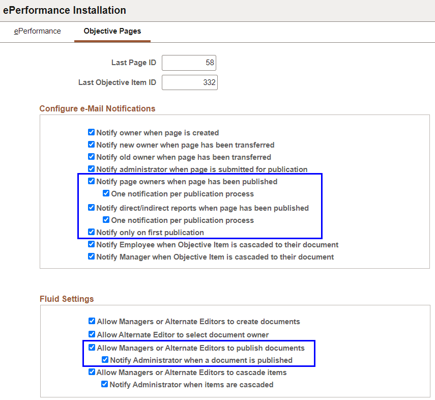 ePerformance Installation - Objective Pages page