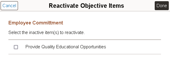 Reactivate Objective Items page for managers