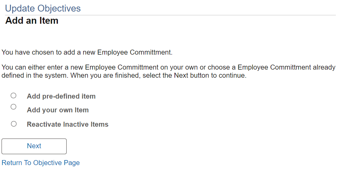 Add an Item page for administrators to reactivate inactive business objectives