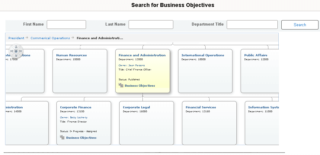 Search for Business Objectives page