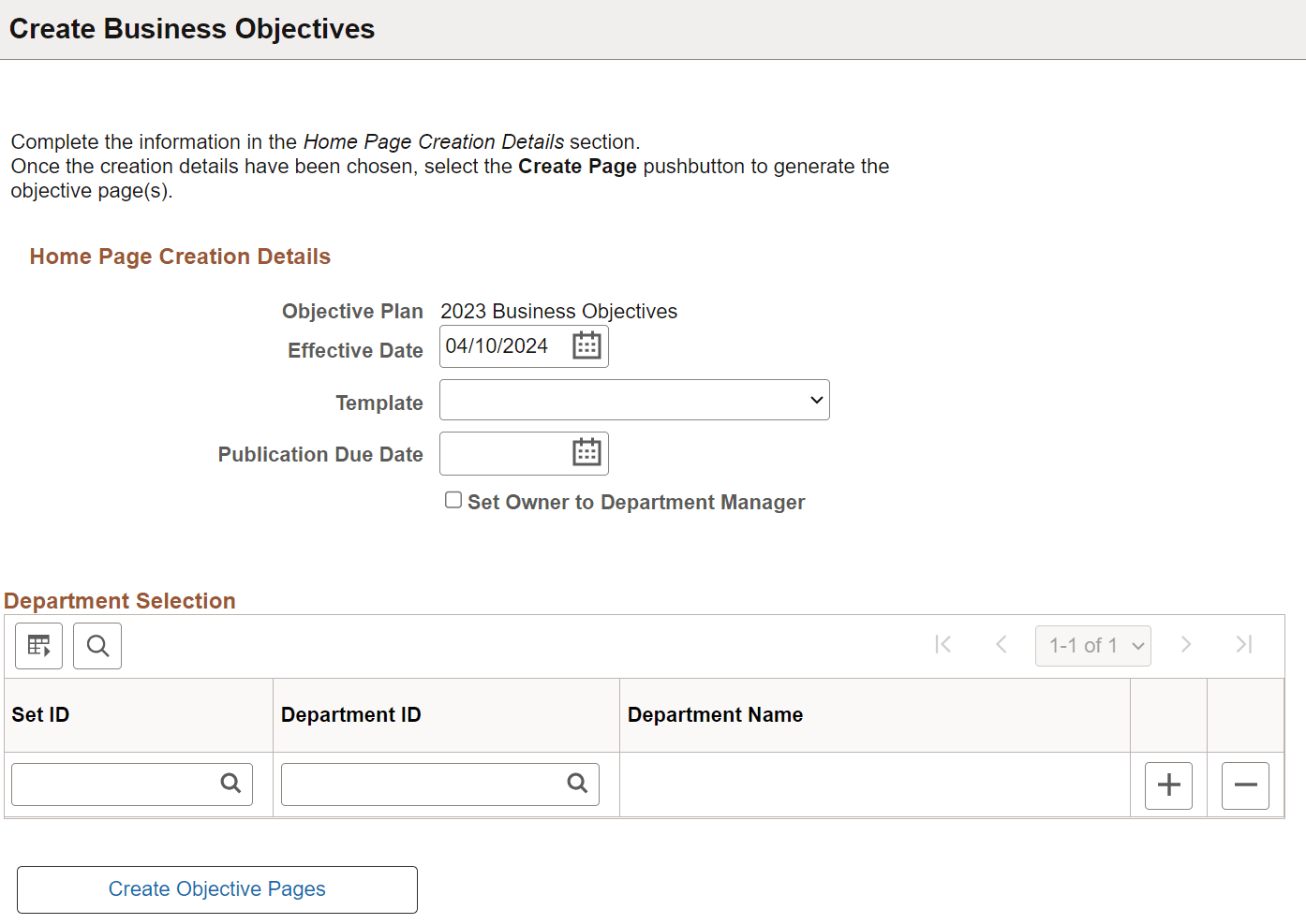 Create Business Objectives page for administrators