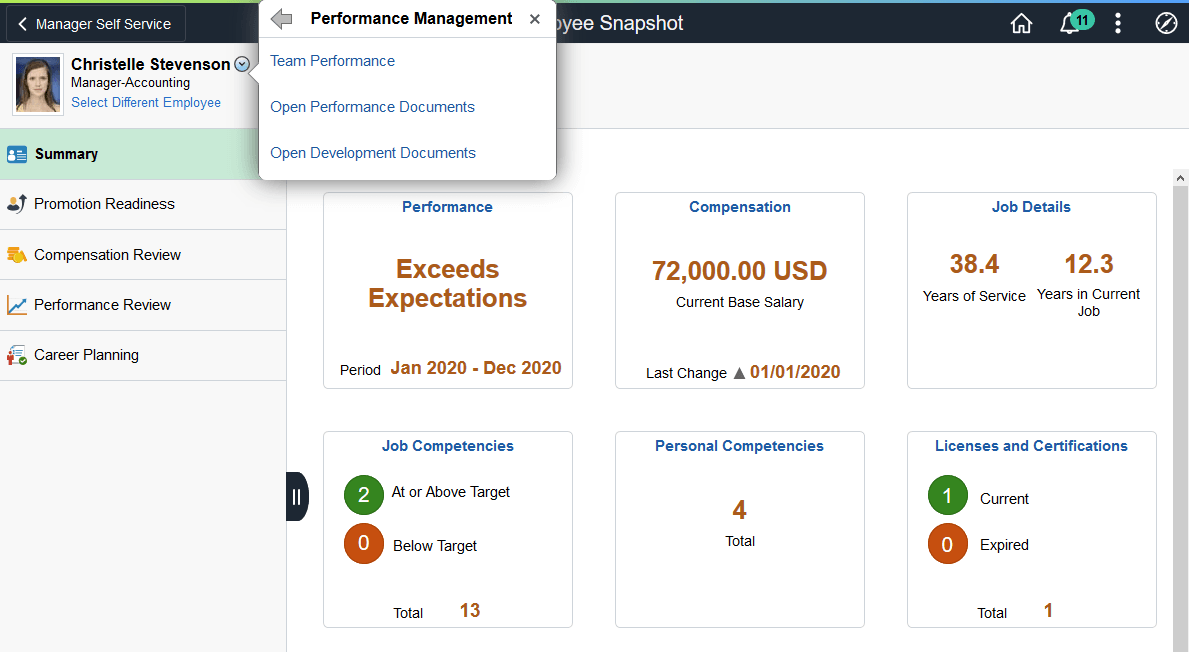 Accessing Performance Management Related Actions as a Manager