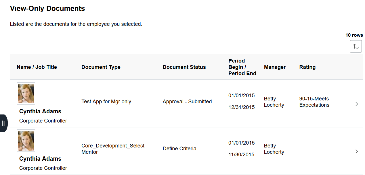 View-Only Documents - Document List page (Team Performance)