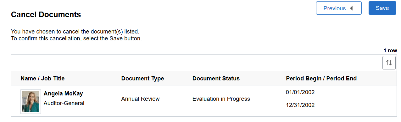 Cancel Documents - Confirmation page (Team Performance)