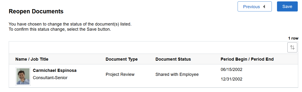 Reopen Documents - Confirmation page (Team Performance)