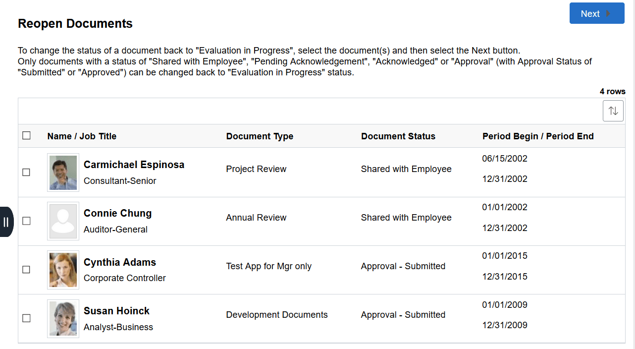 Reopen Documents page (Team Performance)