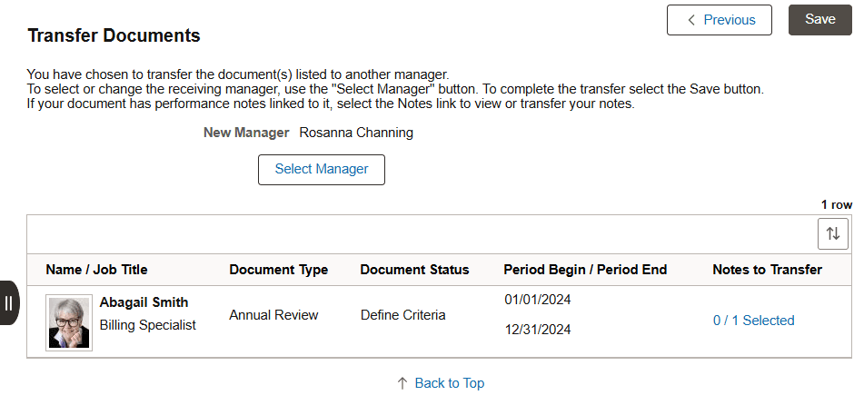 Transfer Documents - Confirmation page (Team Performance)