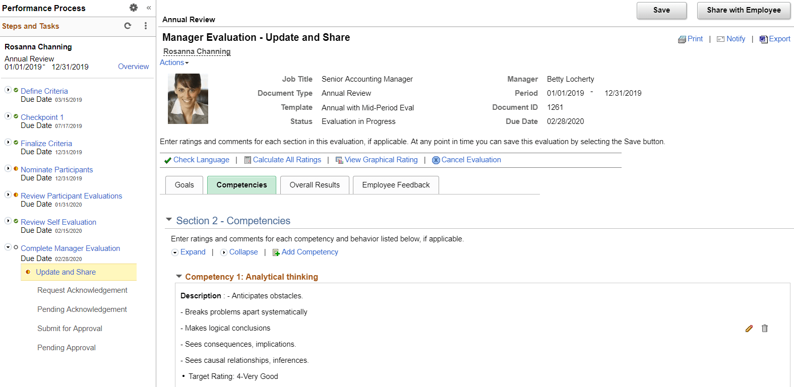 Manager Evaluation page (1 of 4)