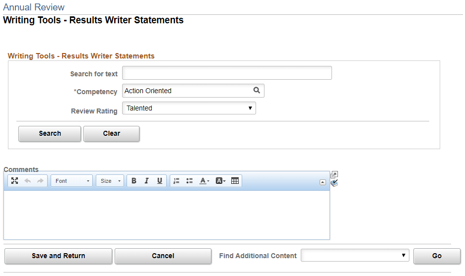 Writing Tools - Results Writer Statements page