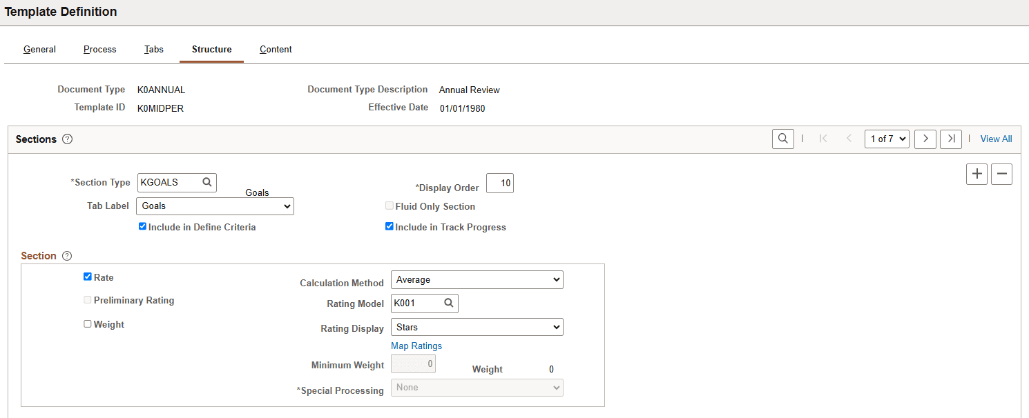 Template Definition - Structure page (1 of 3)