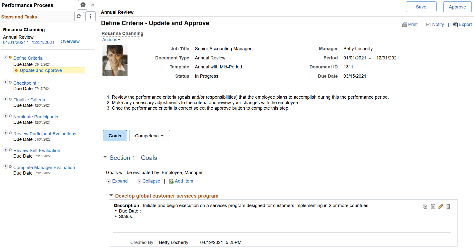 Define Criteria page