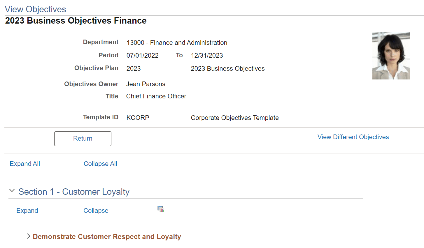 View Objectives page