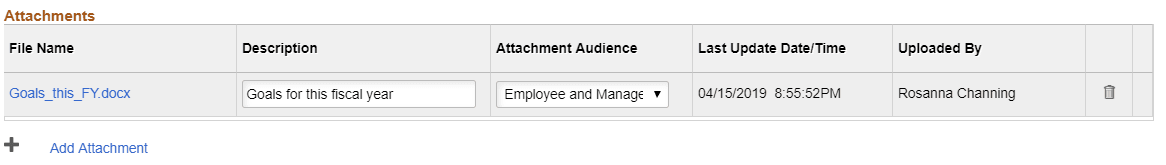 Attachments group box of the Manager Evaluation or Self-Evaluation page