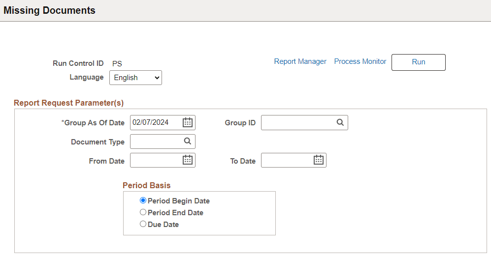 Missing Documents page