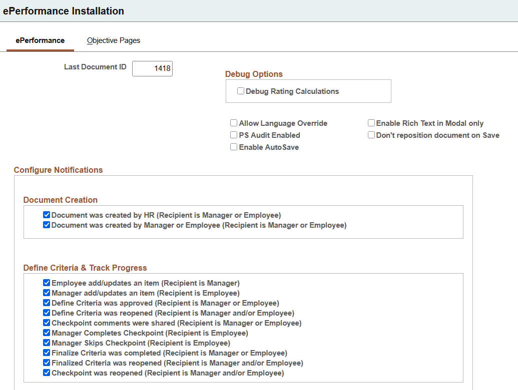 ePerformance Installation - ePerformance page (1 of 5)