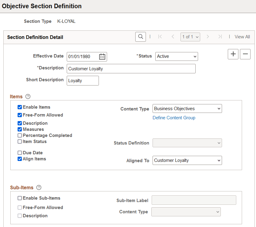 Objective Section Definition page
