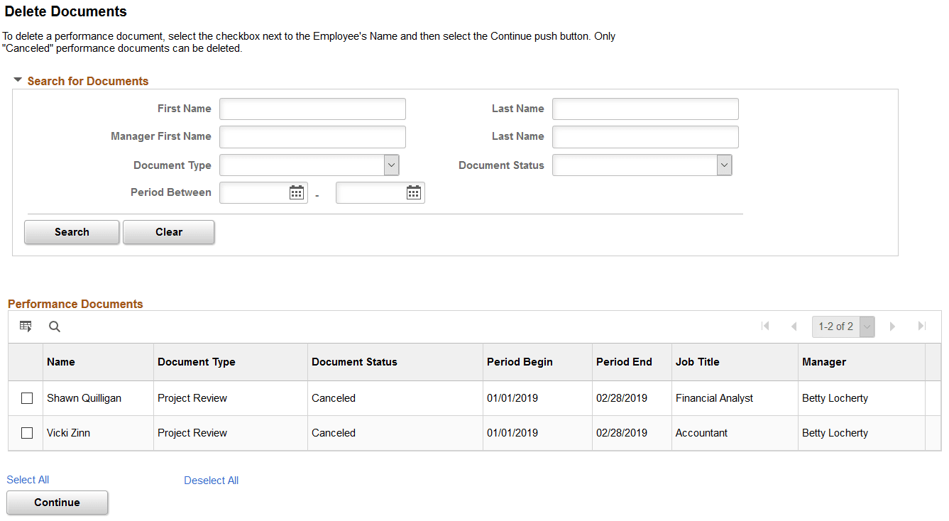 Delete Documents page