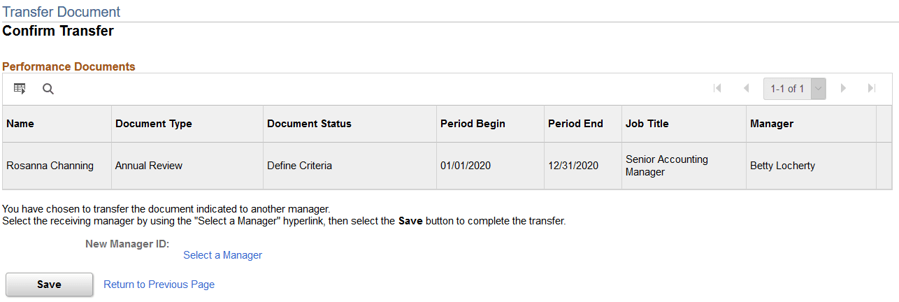 Confirm Transfer page